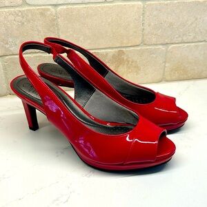 Life stride Red patent sling back peep toe 3 inch heels size 7